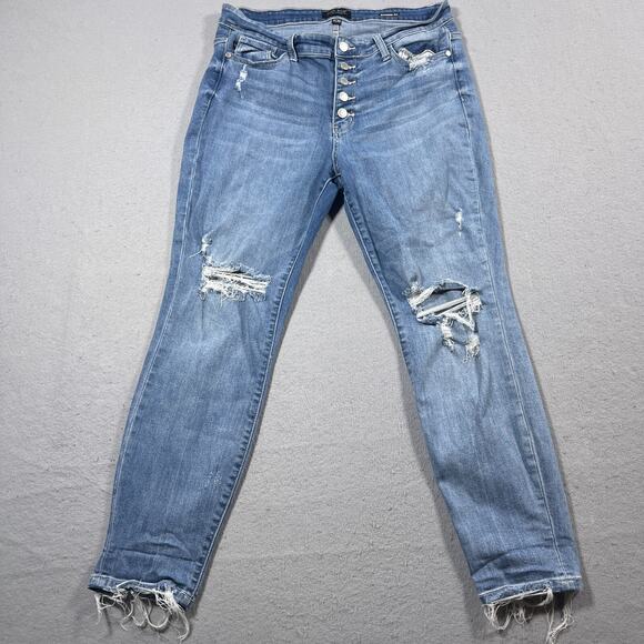 Judy‎ Blue Jeans Women 11/30 Boyfriend High Rise Distressed Exposed Button Fly - Picture 1 of 11